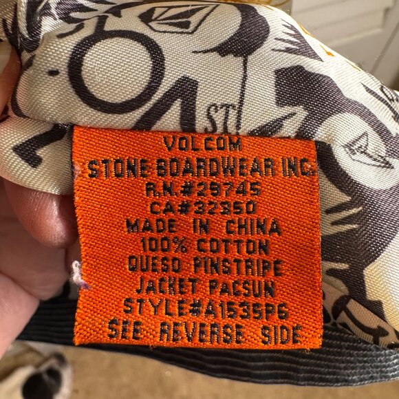 Volcom Mens Medium Queso Pinstripe Jacket Pacsun zip up With Graphic Lining - Picture 8 of 9